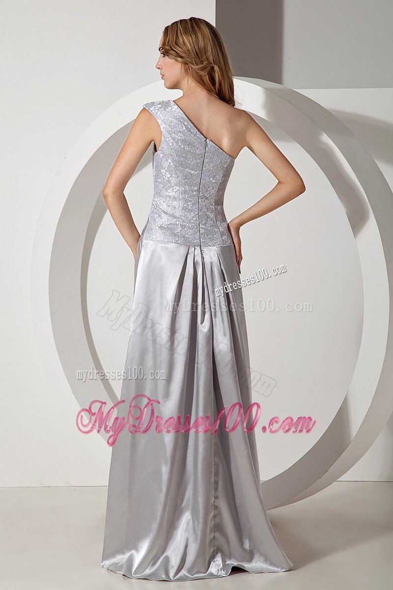 Silver Column One Shoulder Beading Prom Dress in Floor-length