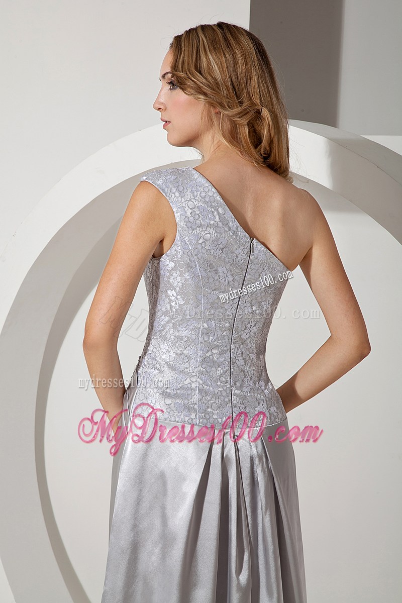 Silver Column One Shoulder Beading Prom Dress in Floor-length