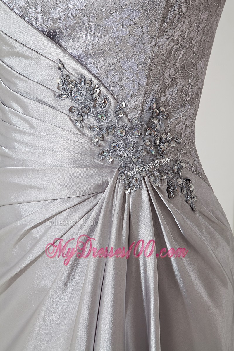 Silver Column One Shoulder Beading Prom Dress in Floor-length