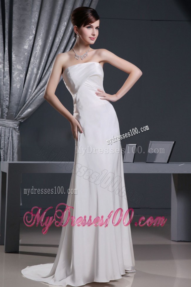Simple Strapless Brush Train Prom Dress for 2013 Spring Party