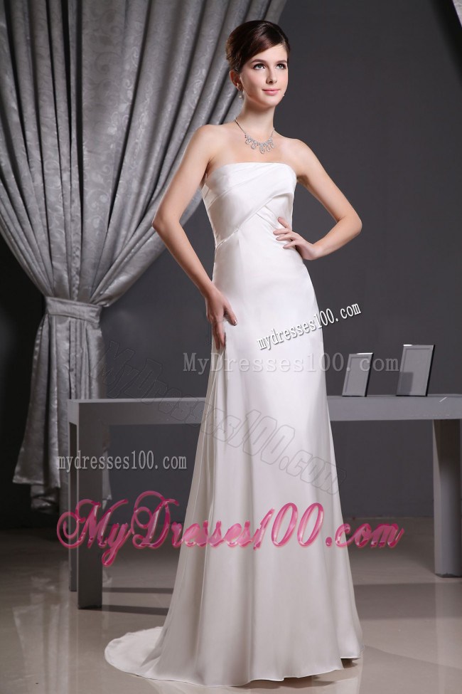 Simple Strapless Brush Train Prom Dress for 2013 Spring Party