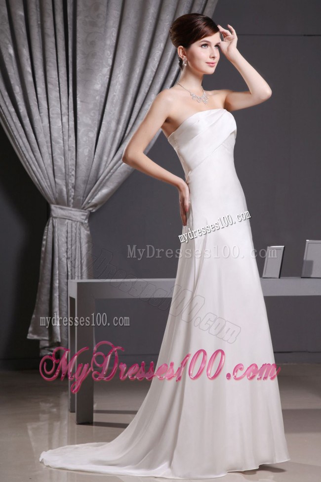 Simple Strapless Brush Train Prom Dress for 2013 Spring Party