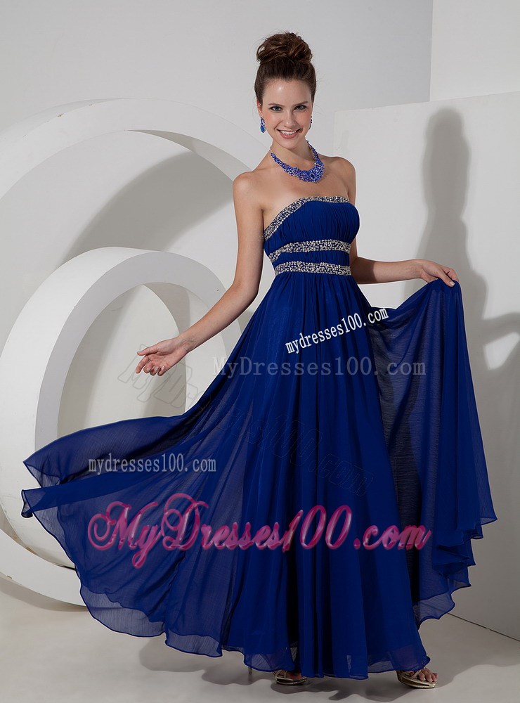 Royal Blue Empire Beaded Decorate Bodice Strapless Prom Dress