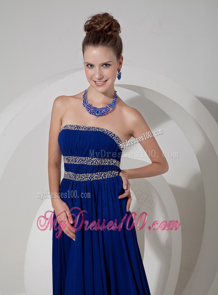Royal Blue Empire Beaded Decorate Bodice Strapless Prom Dress