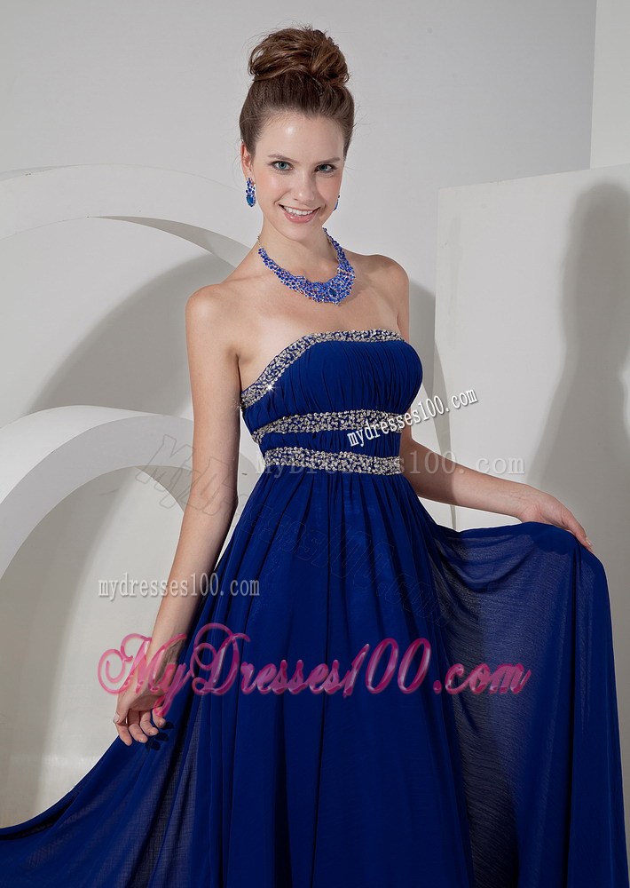 Royal Blue Empire Beaded Decorate Bodice Strapless Prom Dress