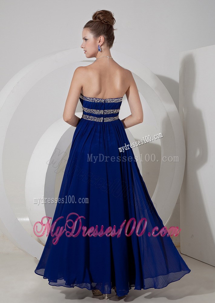 Royal Blue Empire Beaded Decorate Bodice Strapless Prom Dress