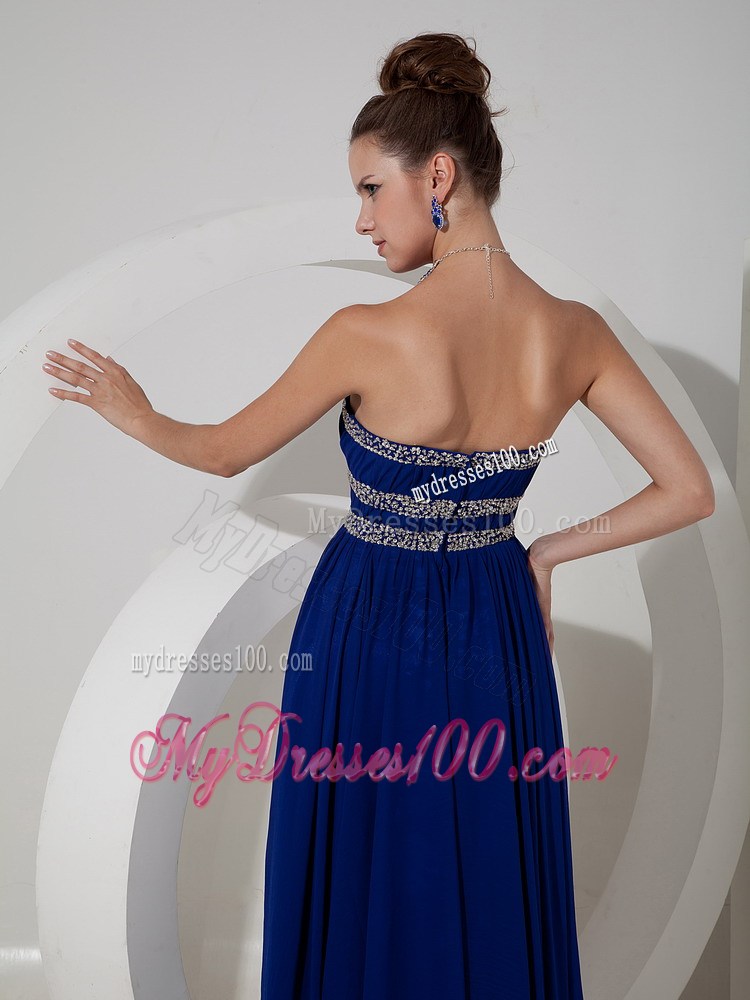 Royal Blue Empire Beaded Decorate Bodice Strapless Prom Dress