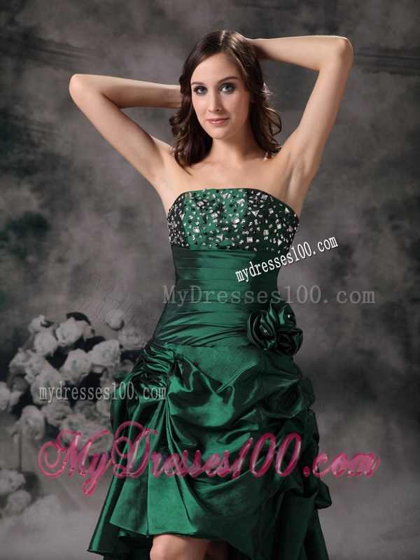 Elegant Green Strapless High-low Prom Dress with Beading