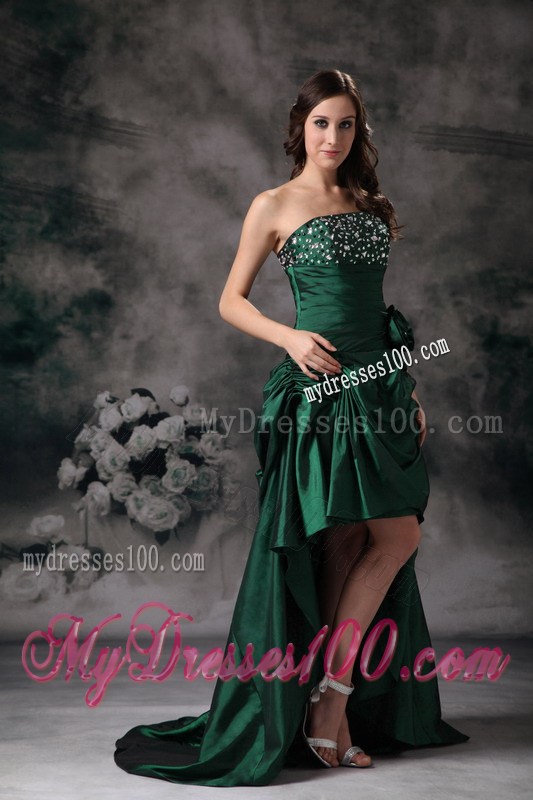 Elegant Green Strapless High-low Prom Dress with Beading