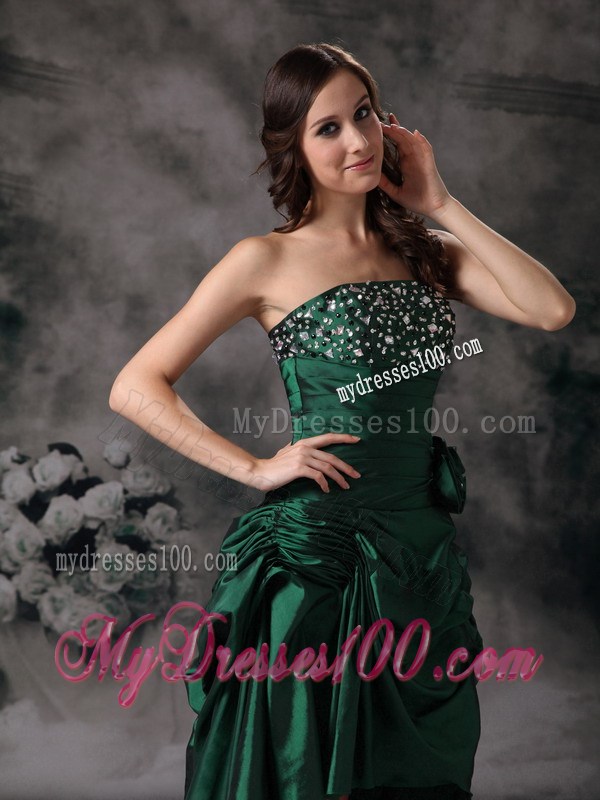 Elegant Green Strapless High-low Prom Dress with Beading