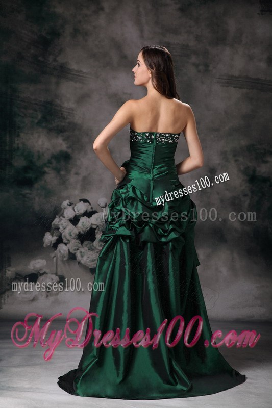 Elegant Green Strapless High-low Prom Dress with Beading
