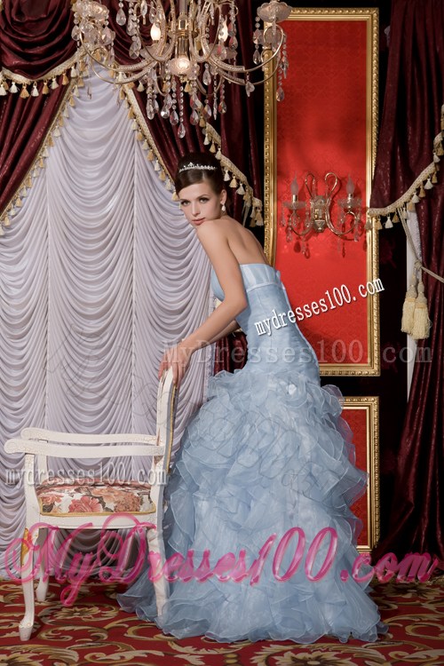 2013 Cheap Light Blue Mermaid Prom Dress with Belt and Ruffles
