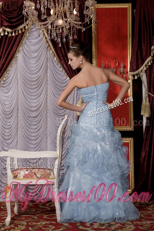 2013 Cheap Light Blue Mermaid Prom Dress with Belt and Ruffles