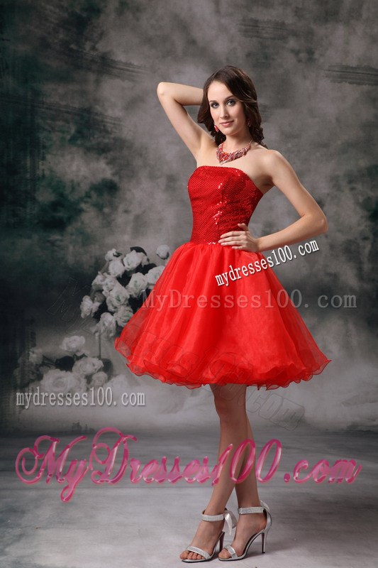 Low Price Red Mini-length Sequins Strapless Prom Cocktail Dress