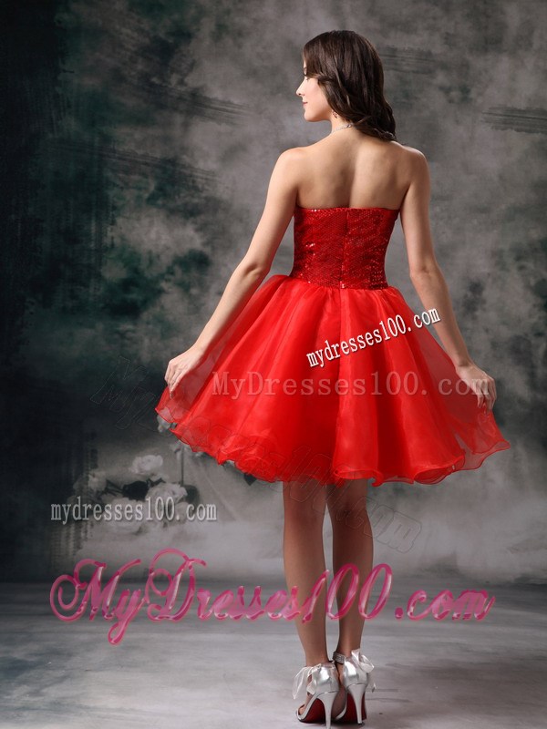 Low Price Red Mini-length Sequins Strapless Prom Cocktail Dress