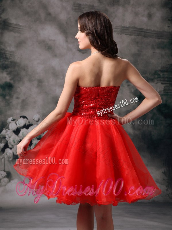 Low Price Red Mini-length Sequins Strapless Prom Cocktail Dress