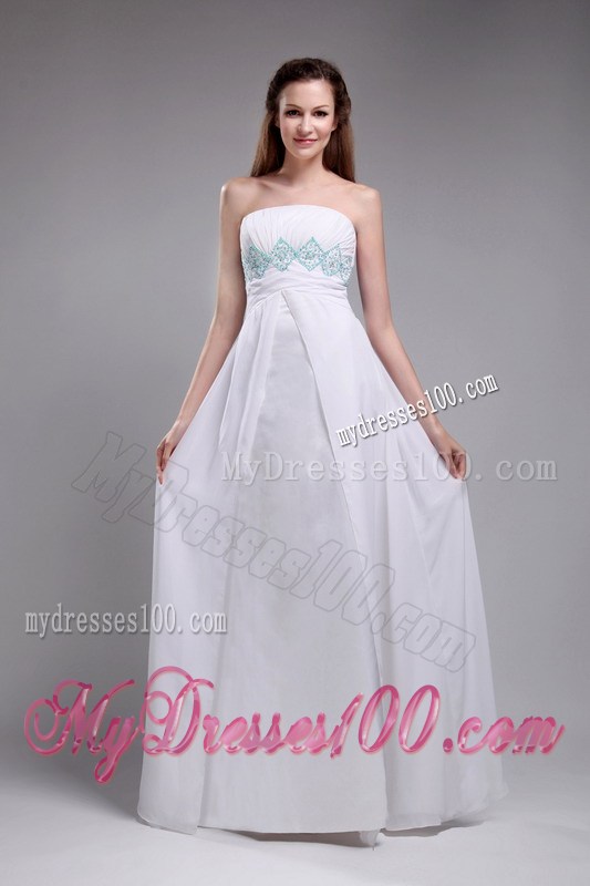 Sweet Empire Strapless Ruching and Beading Prom Dress in White