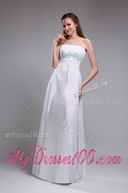 Sweet Empire Strapless Ruching and Beading Prom Dress in White