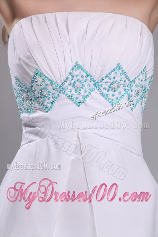 Sweet Empire Strapless Ruching and Beading Prom Dress in White