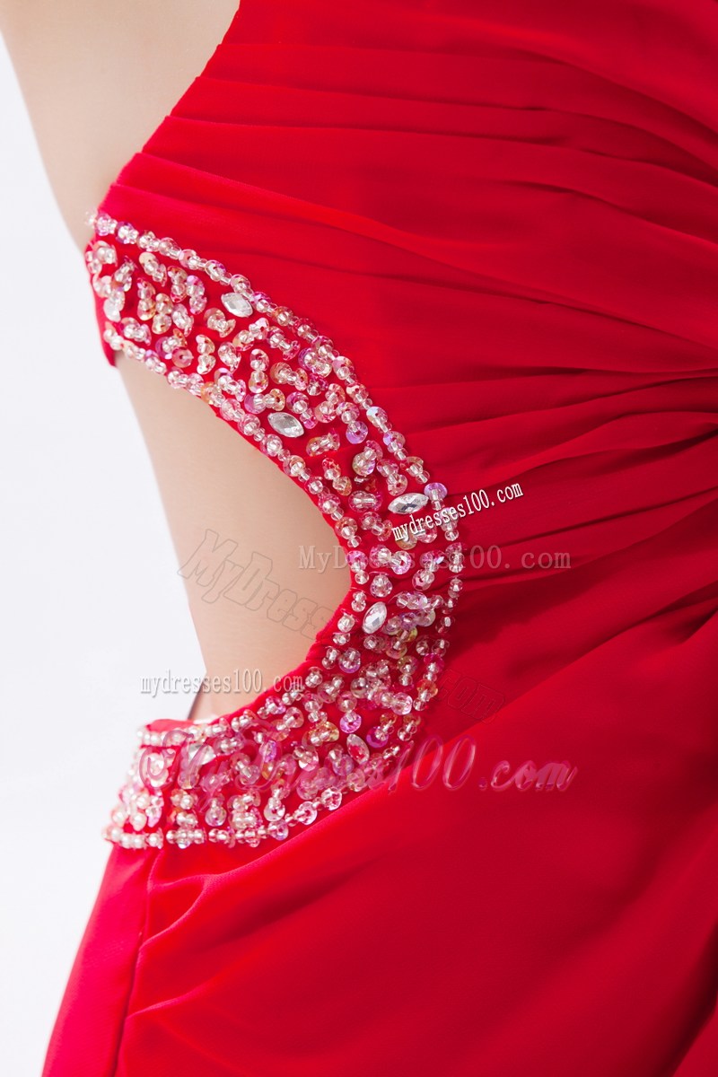 Red Empire Straps Sequins Ankle-length Criss Cross Prom Dress