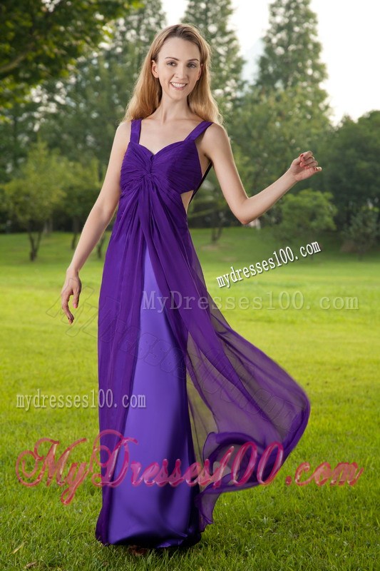 Purple Empire Straps Ruching Prom Dress with Criss Cross