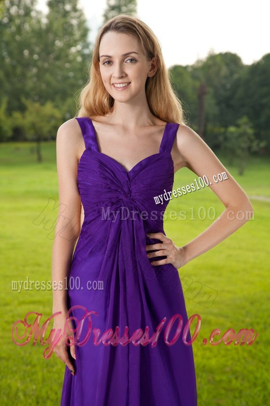 Purple Empire Straps Ruching Prom Dress with Criss Cross
