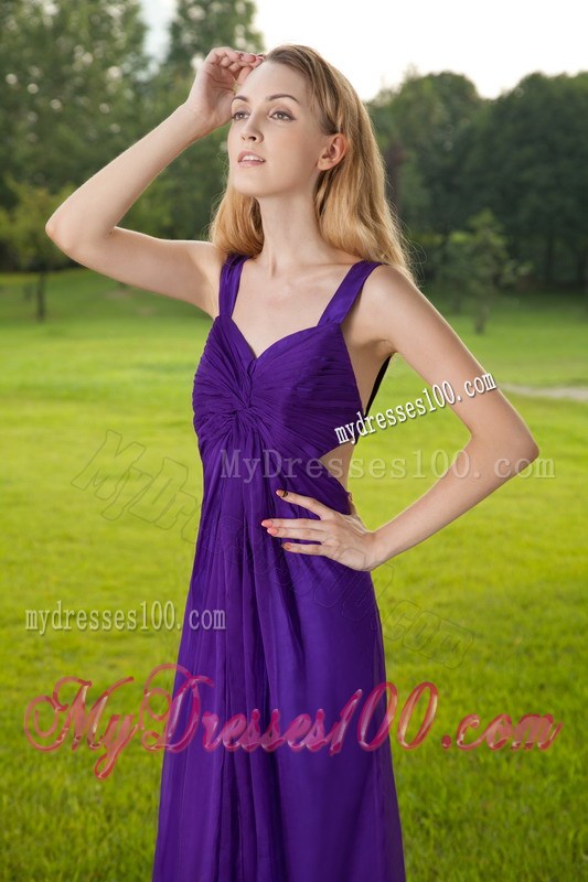 Purple Empire Straps Ruching Prom Dress with Criss Cross