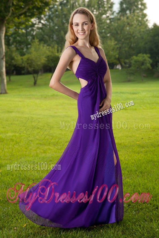 Purple Empire Straps Ruching Prom Dress with Criss Cross