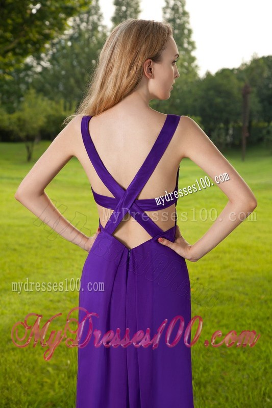 Purple Empire Straps Ruching Prom Dress with Criss Cross