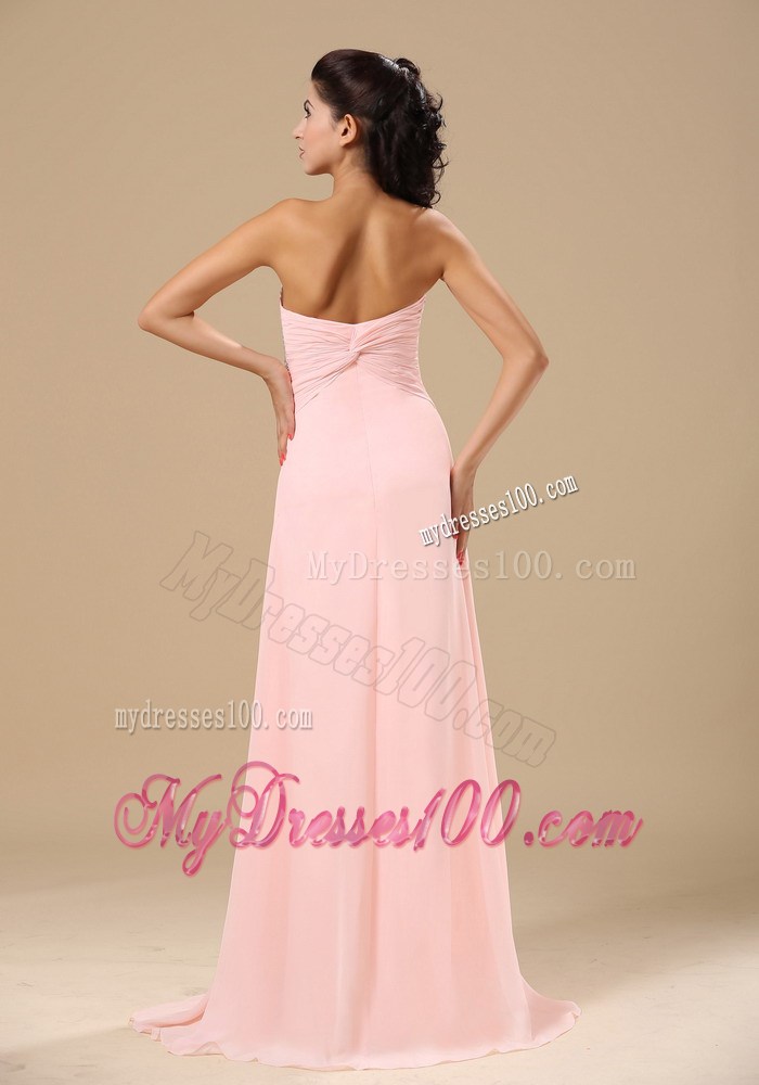 Beaded and Hand Made Flowers Decorate Bodice Pink Prom Dress