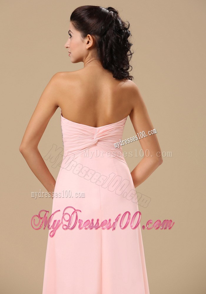Beaded and Hand Made Flowers Decorate Bodice Pink Prom Dress
