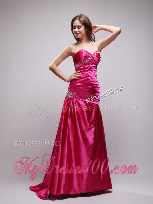 2013 Hot Pink Beading and Ruching Prom Dress with Sweetheart