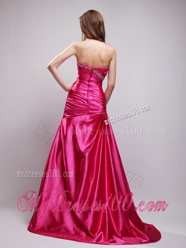 2013 Hot Pink Beading and Ruching Prom Dress with Sweetheart