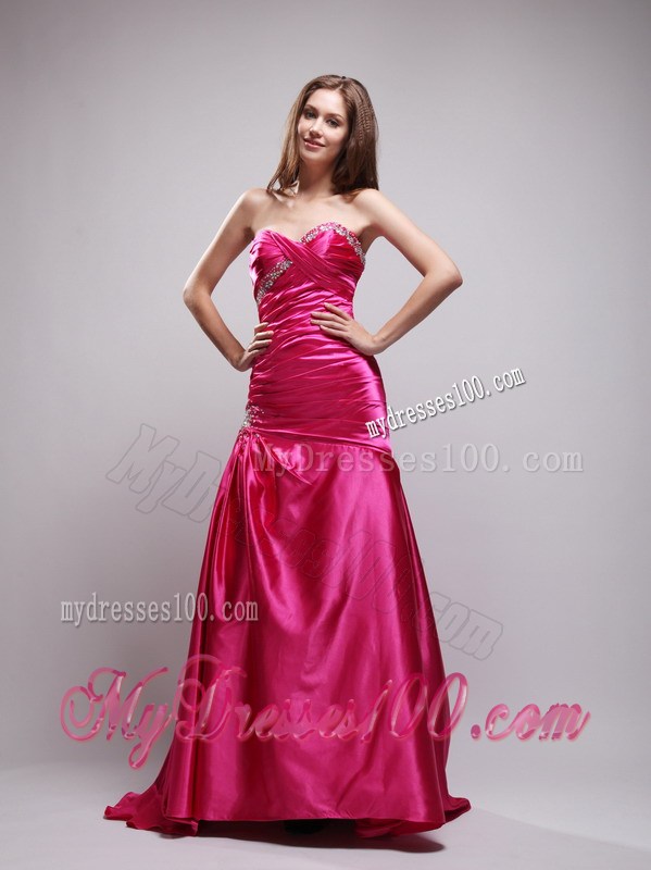 2013 Hot Pink Beading and Ruching Prom Dress with Sweetheart