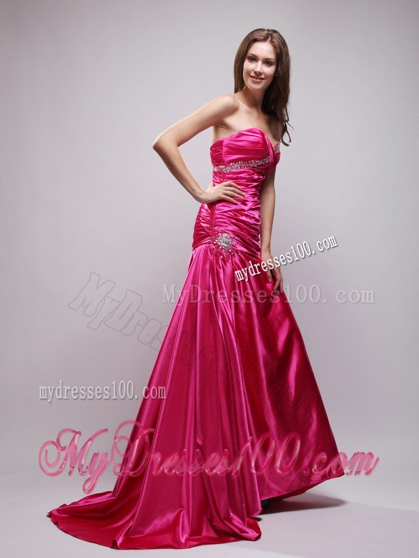 2013 Hot Pink Beading and Ruching Prom Dress with Sweetheart