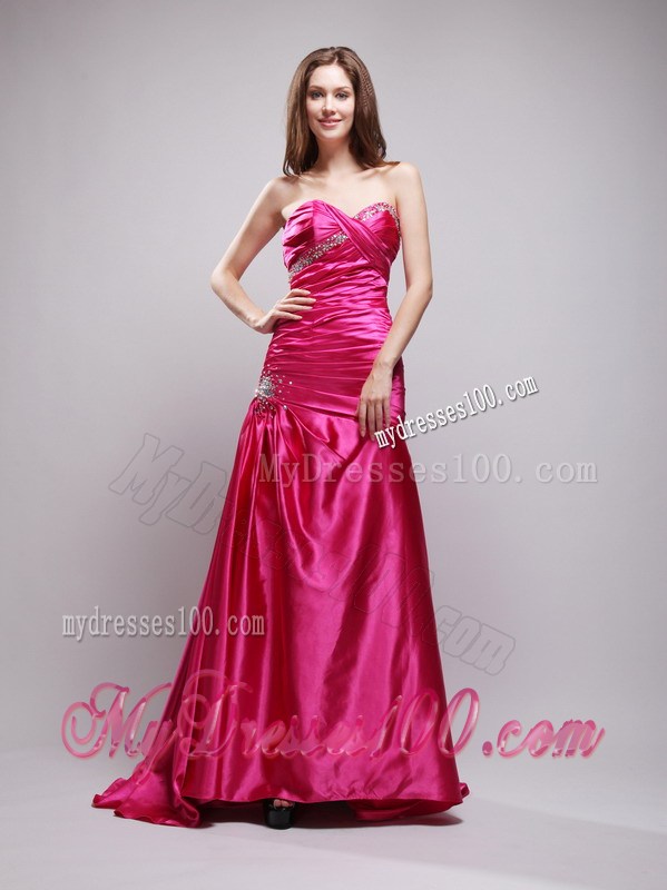 2013 Hot Pink Beading and Ruching Prom Dress with Sweetheart