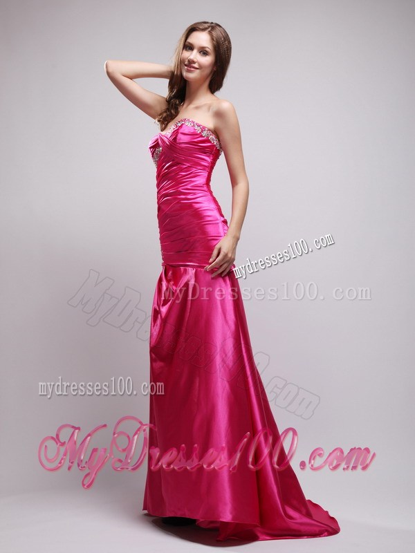 2013 Hot Pink Beading and Ruching Prom Dress with Sweetheart