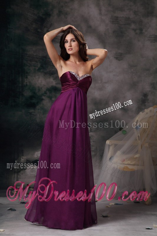 Dark Purple Sweetheart Beading Empire Floor-length Prom Dress