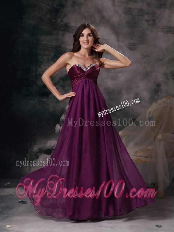 Dark Purple Sweetheart Beading Empire Floor-length Prom Dress