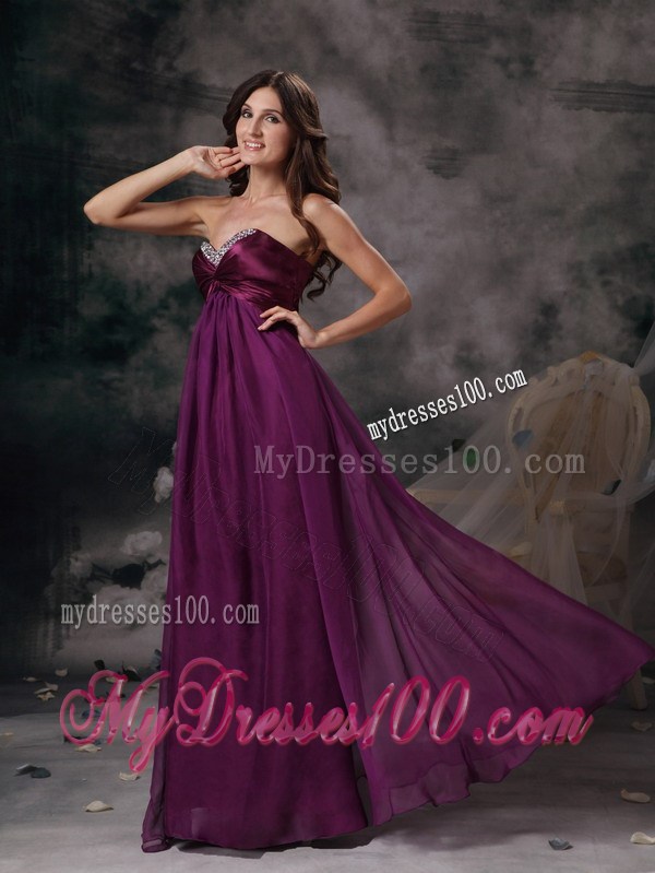 Dark Purple Sweetheart Beading Empire Floor-length Prom Dress