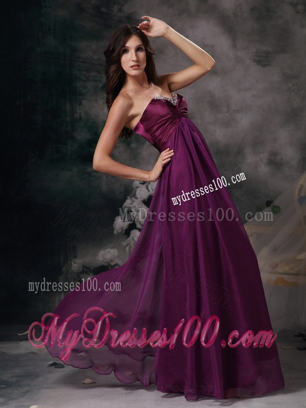 Dark Purple Sweetheart Beading Empire Floor-length Prom Dress