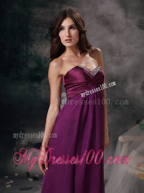 Dark Purple Sweetheart Beading Empire Floor-length Prom Dress