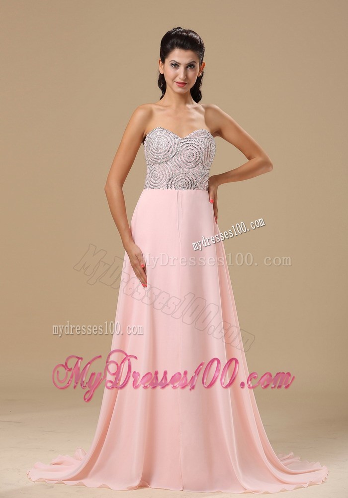 Beaded Decorate Up Bodice Sweetheart Prom Dress in Light Pink