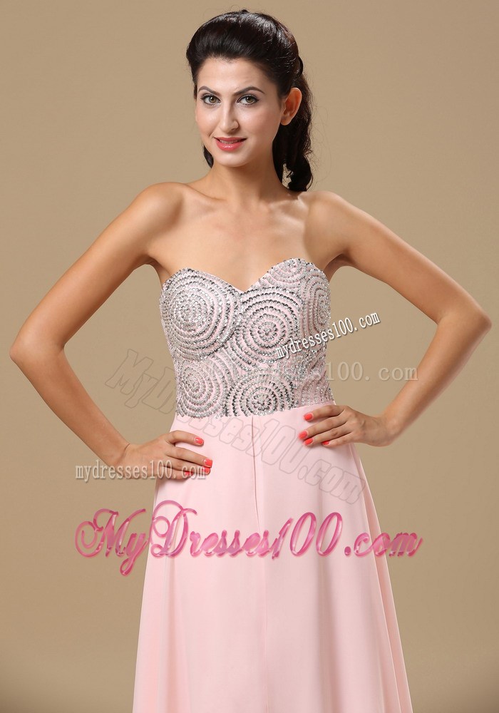 Beaded Decorate Up Bodice Sweetheart Prom Dress in Light Pink