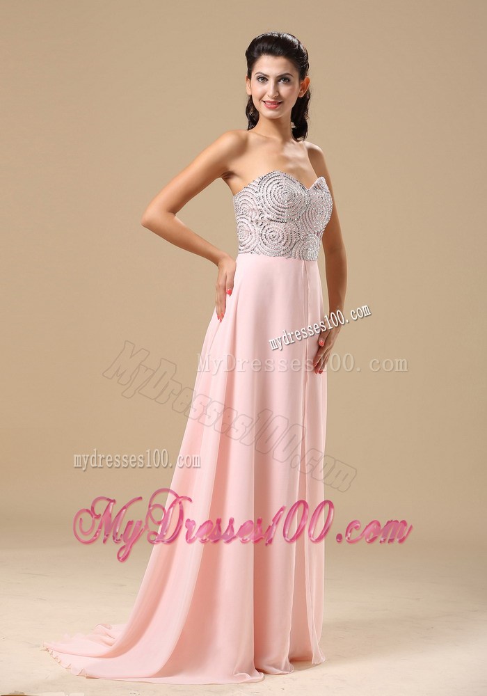 Beaded Decorate Up Bodice Sweetheart Prom Dress in Light Pink