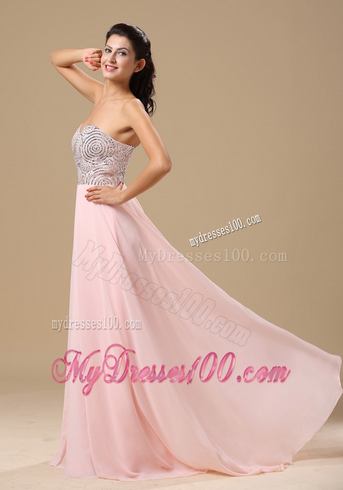 Beaded Decorate Up Bodice Sweetheart Prom Dress in Light Pink