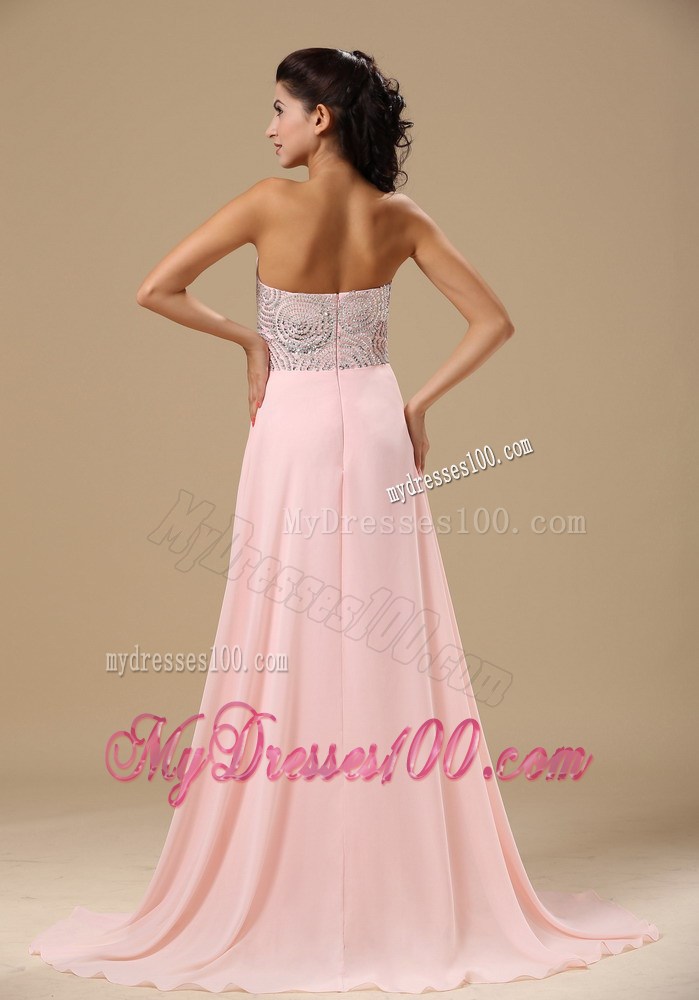 Beaded Decorate Up Bodice Sweetheart Prom Dress in Light Pink