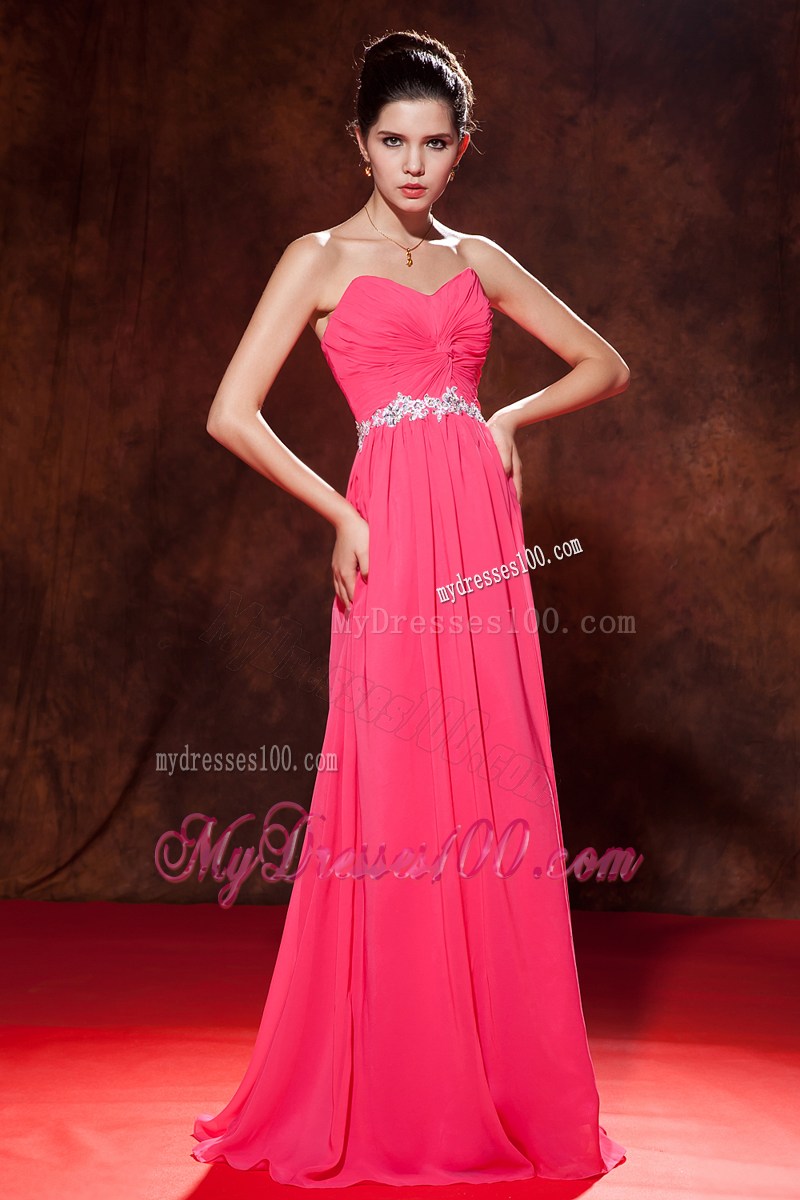 Coral Red Empire Beading Prom Celebrity Dress with Sweetheart