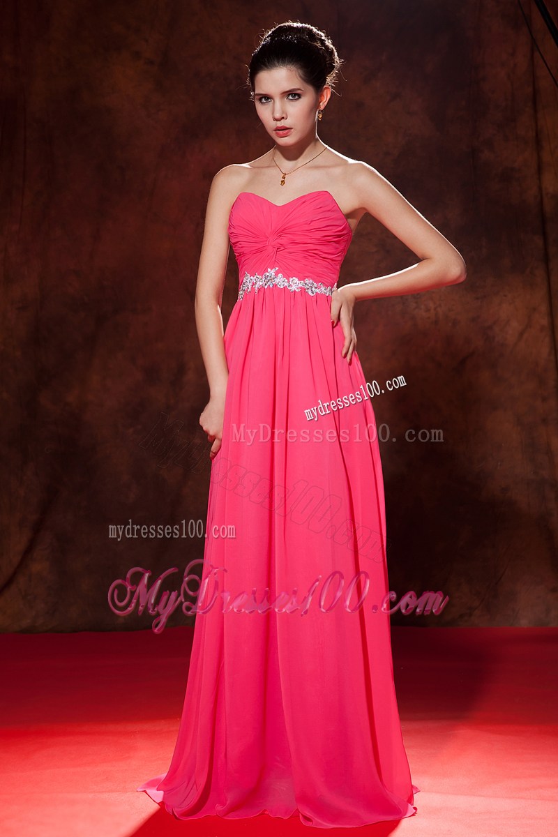 Coral Red Empire Beading Prom Celebrity Dress with Sweetheart