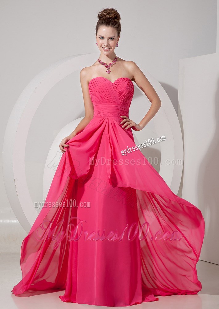 Cheap Empire Brush Train Sweetheart Prom Dress in Coral Red